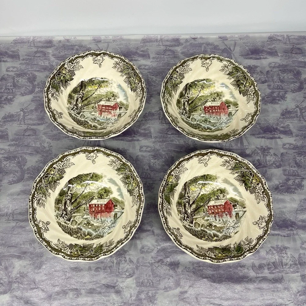Johnson Brothers Friendly Village The Old Mill Fruit Cereal Bowls Set 4 England